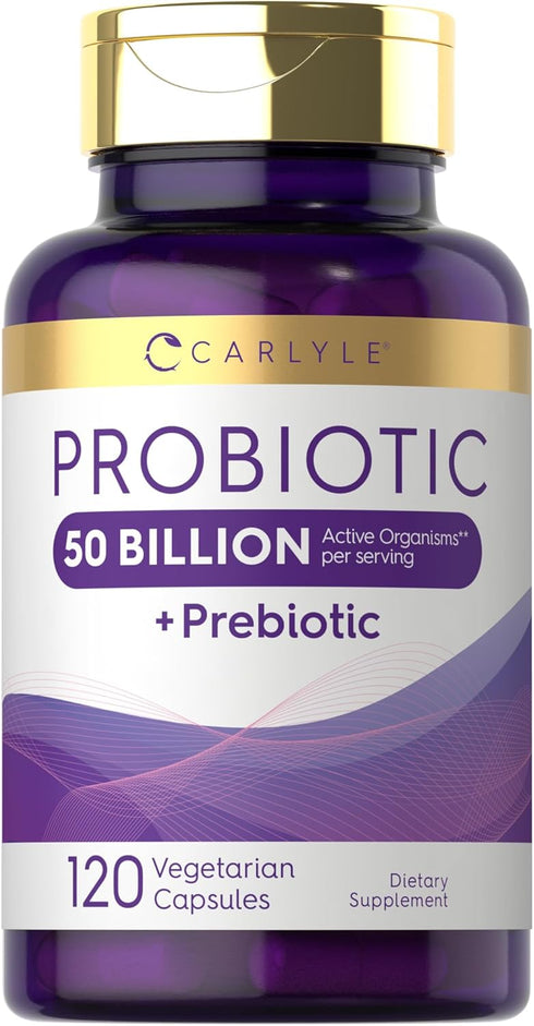 Carlyle Probiotics with Prebiotics, 120 Capsules, 50 Billion Active Organisms, Non-GMO & Gluten Free
