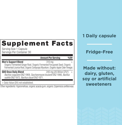 Probiotics for Men by Ancient Nutrition, SBO Probiotics Men's Once Daily 30 Ct, for Healthy Digestion and Immune System Function Support, 25 Billion CFUs* Per Serving