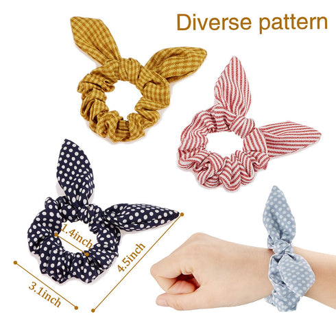 Yaomiao 12 Pieces Bow Hair Scrunchies Bunny Ear Scrunchies for Women, Bow Silk Bowknot Elastic Hair Ties Ropes (Wave