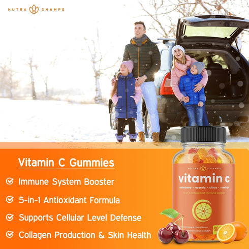 Vitamin C Gummies for Adults & Kids | 5-in-1 Immune Support with Elderberry, Rosehips, Citrus Bioflavonoids (2 Pack)