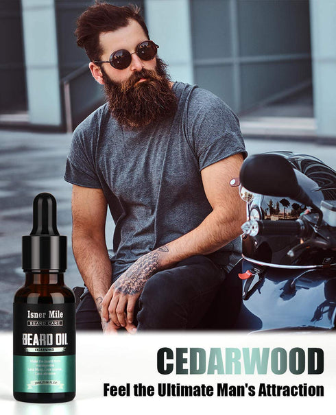 ISNER MILE 5 Pack Beard Oil Set - Leave in Conditioner Cedarwood, Sandalwood, Sage, Sweet Orange for Men