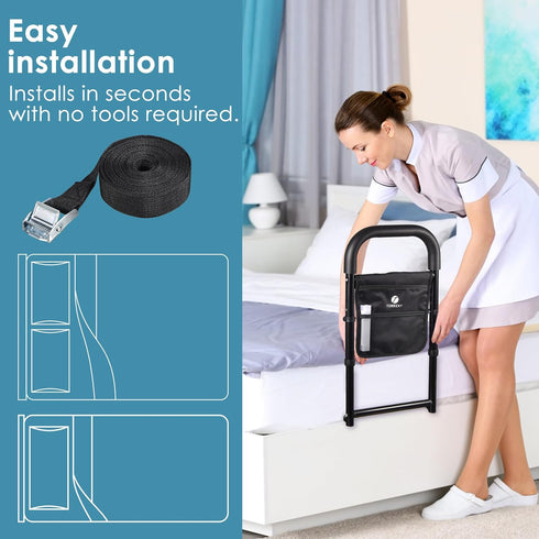 tomreky 300lbs Bed Rails for Elderly Adults Assist Safety with Motion Light for Seniors Hand Bar Grab with Storage