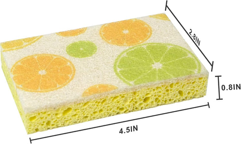CELOX 6 Pack Lemon Printed Dual Sided Scrub Dish Sponges, Non-Scratch for Kitchen Cleaning, 4.5" x 2.8" x 0.8"