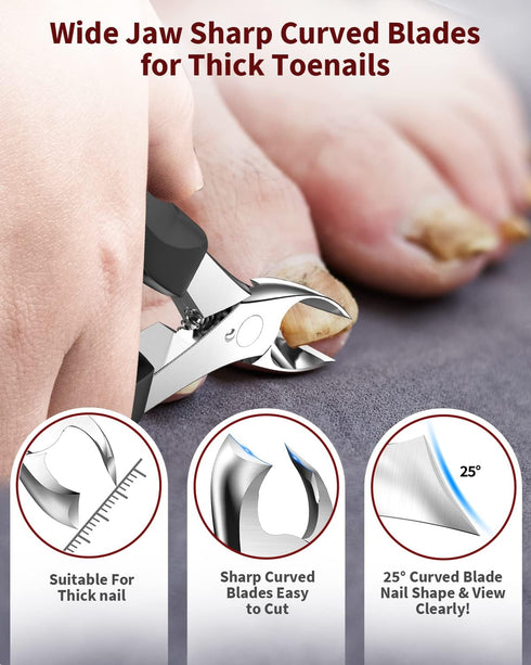 Toenail Clippers for Thick Nails – Podiatrist Nail Clippers with Surgical Stainless Steel Sharp Curved Blades
