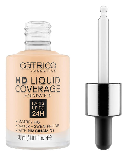 Catrice HD Liquid Coverage Foundation, High & Natural Coverage, Vegan & Cruelty Free (002 | Porcelain Beige)