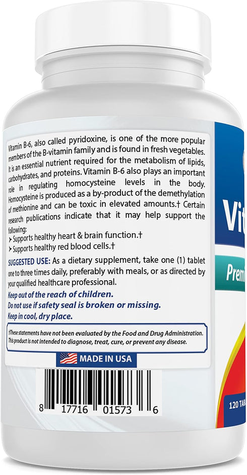 Best Naturals Vitamin B6 25mg, 120 Tablets, Pack of 3