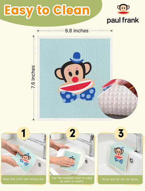Paul Frank 6 Pack Swedish Dishcloths for Kitchen, Funny Swedish Dish Cloths Reusable Paper Towels, Super Absorbent Dish