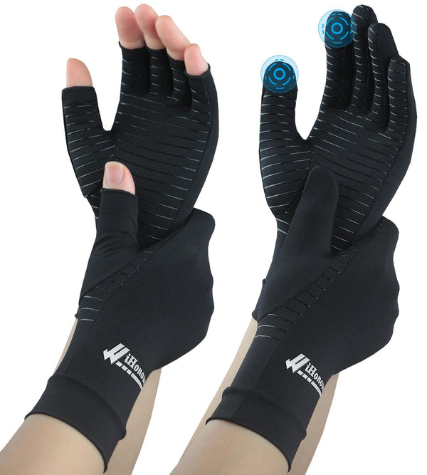 2 Pairs Pack Copper Arthritis Gloves, Compression Gloves for Women Men, Pain Relief Support (Open + Full Finger, M)