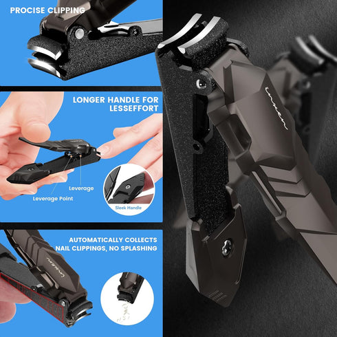 Nail Clippers Set for Men, 2 Pack Stainless Steel Mess Free Nail Clippers for Fingernail and Toenail