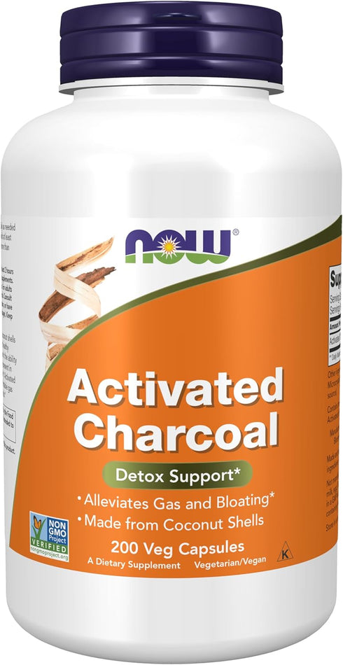 NOW Foods Activated Charcoal Supplements from Coconut Shells, Non-GMO Project Verified, Detox Support*, 200 Veg Capsules