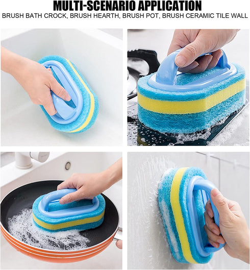 Cleaning Sponge Brush with Comfortable Handle for All Purpose Floor, Bathroom, Carpet, and Bathtub Cleaning