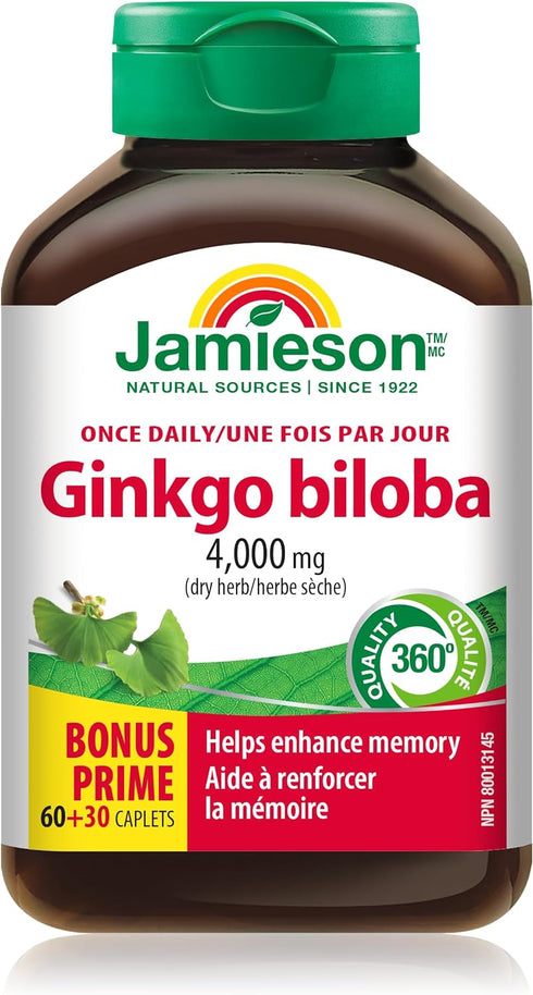 Jamieson Ginkgo Biloba 80mg, 60+30 Caplets