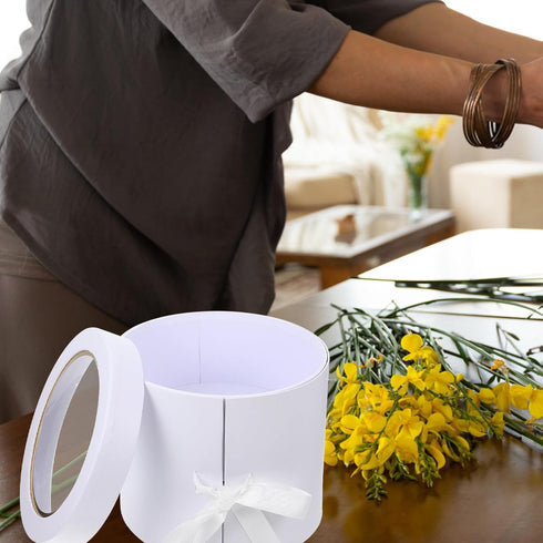 Packaging NIYANGLE Double-layer Flower Box for Fresh Flower Arrangement, White Single Piece Bouquet Display and Case
