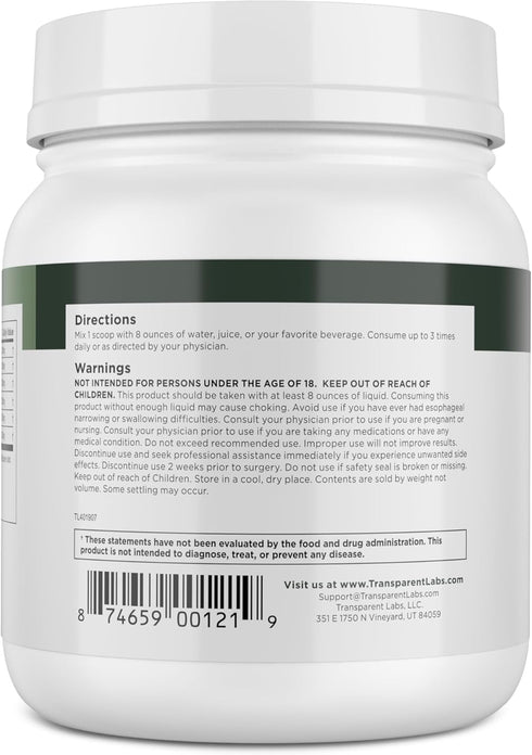 Transparent Labs Prebiotic Greens Superfood Powder & Antioxidants Supplement with Organic Spirulina, Chlorella, Acacia