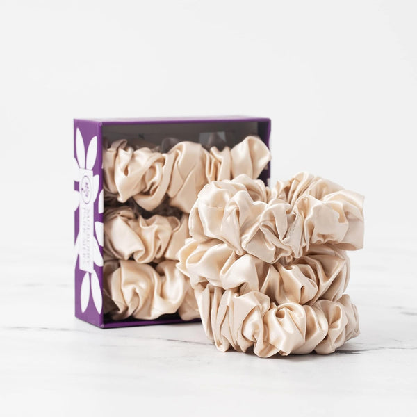 Mulberry Park Silks 100% Pure Silk Hair Scrunchies, Large 3 Pack - Gentle on All Hair Types, Prevents Frizz