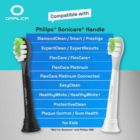 Compatible for Philips Sonicare W DiamondClean Replacement Toothbrush Heads HX6062 HX6063 HX6064, Whitening, Plaque Stain Removal with Medium Bristles and Tongue Cleaner Rubber, Black, 10 Pack