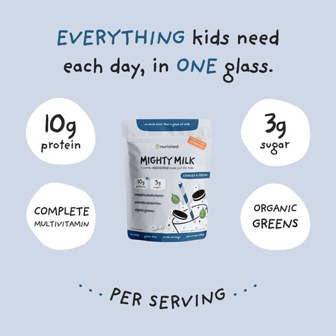Cookies & Cream Mighty Milk - Kids All-in-One Daily Protein Powder & Multivitamin with Probiotics - 15-30 Servings