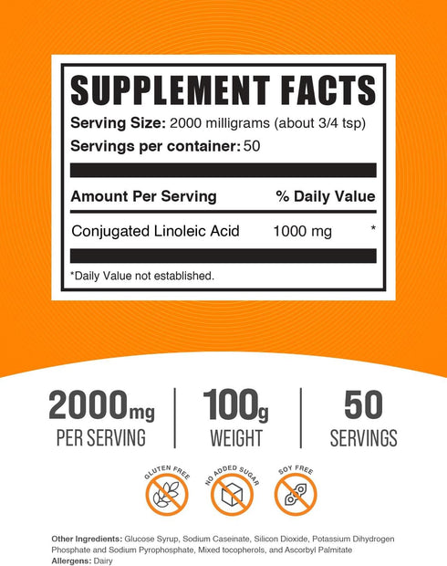 BulkSupplements.com Conjugated Linoleic Acid Powder - CLA Supplements, Gluten Free, 2000mg per Serving, 100g