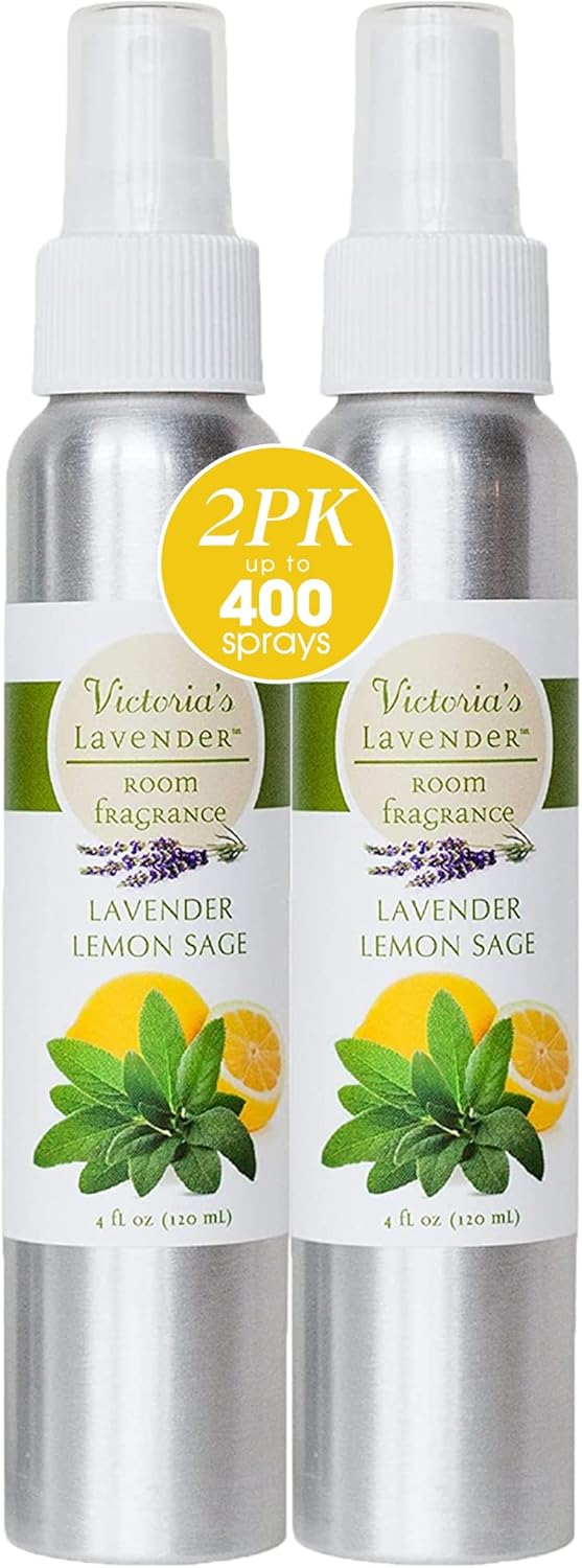 Victoria's Lavender Room Spray - All-Natural Essential Oil Concentrated Air Freshener, 2-Pk Lavender Lemon Sage