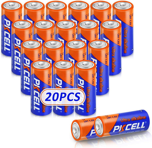 PKCELL N Size 1.5V Alkaline Batteries, 20 Pack - Ultra Long-Lasting MN9100/E90/LR1 for Medical Devices