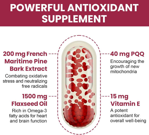 French Maritime Pine Bark Extract 200 mg, Premium Pycnogenol with PQQ for Vascular, Heart & Joint Function