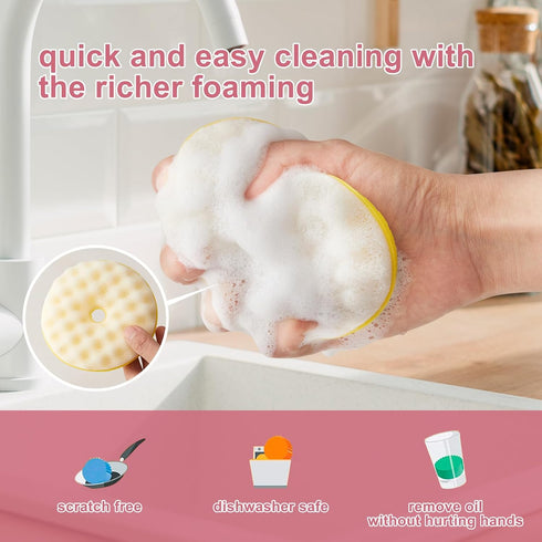 3 Pack Cute Cleaning Sponges Set with Suction Cup, Round Soft Sponge for Showering and Dishwashing.