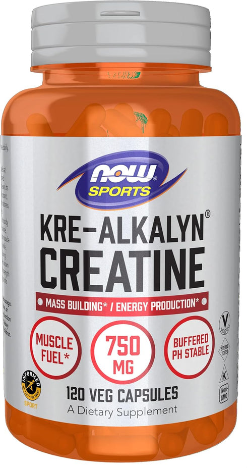 NOW Foods Sports Nutrition, Kre-Alkalyn Creatine 750 mg, Mass Building/Energy Production, 120 Veg Capsules