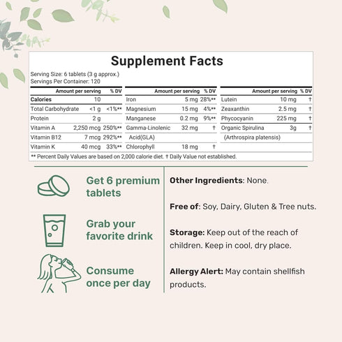 Micro Ingredients Organic Spirulina Supplement, 3000MG Per Serving, 720 Tablets (4 Month Supply), Non-GMO