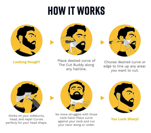 The Cut Buddy PLUS Beard Shaping Tool - Clear Template with Built-in Comb and Bonus Pencil