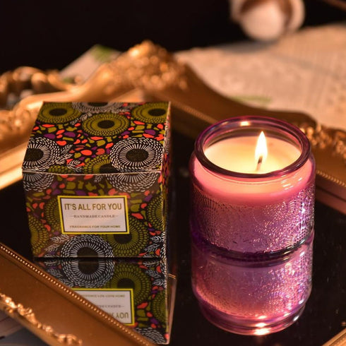 T-shin Embosse Scented Candle Glass in Jar,230G Perfume Floral Soy Wax Aroma Candle
