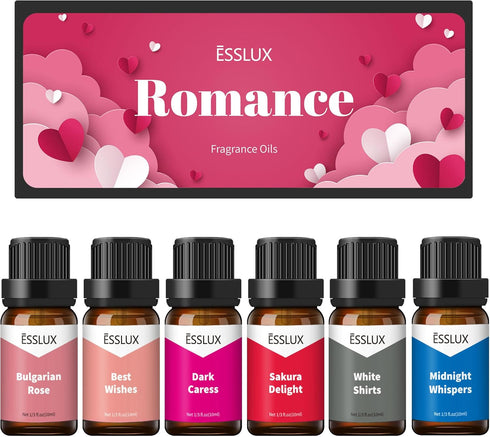 ESSLUX Romance Scented Essential Oils Gift Set for Diffuser, Premium Soap Candle Making Scents, 6x10ml.