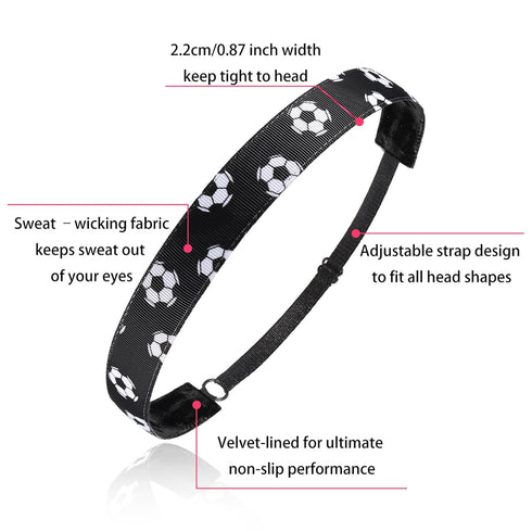 SATINIOR 4 Pieces Non-slip Soccer Headband for Girls, Adjustable Football Hairband in Black, Blue, Rose Red, Light Blue