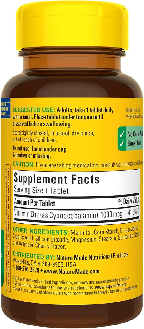 Nature Made Vitamin B12 1000 mcg - Easy to Take Sublingual B12 for Energy Metabolism Support, 150 Sugar Free Tablets
