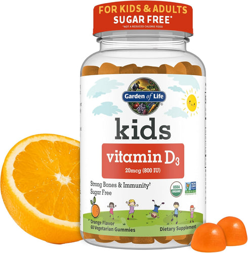 Garden of Life Kids Organic Vitamin D3 Gummies, 60 Servings, 800 IU for Strong Bones, Teeth, Brain & Immunity
