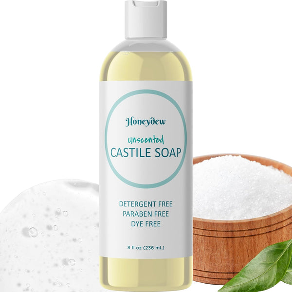 Liquid Castile Soap Unscented Cleanser for Dry Sensitive Skin Care Routine and All Purpose Cleaner with Hydrating