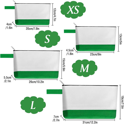 10 Pieces Cotton Canvas Makeup Bag with Zipper, Multi-Purpose Travel Toiletry Pouch, Blank DIY Craft Bag (White&Green,
