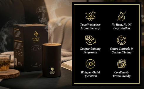 Sereneflow 3 Waterless Essential Oil Diffuser, battery-operated cordless aromatherapy diffuser with timer & mist
