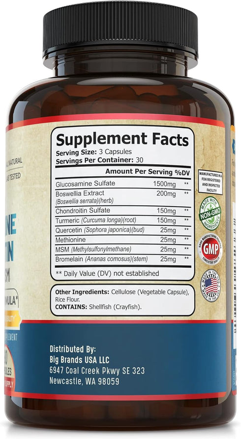 Glucosamine Chondroitin MSM Turmeric Boswelia - Joint Support Supplement for Inflammatory Response, Occasional