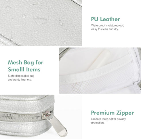 Teircno Tampon Holder for Purse - Portable Tampon Storage Bag with Zipper - Period Bags for Women (Silver)