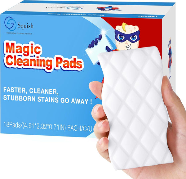 Squish Sponge Cleaning Pads, 18 Pack for Walls, Oven, Kitchen with Melamine Foam, Universal Cleaner