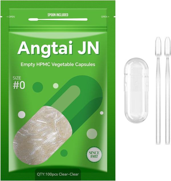 Empty Capsules Size 0 - Vegan Empty Pill Capsules (100 Count) with 2 Micro Lab Spoons for DIY Supplements