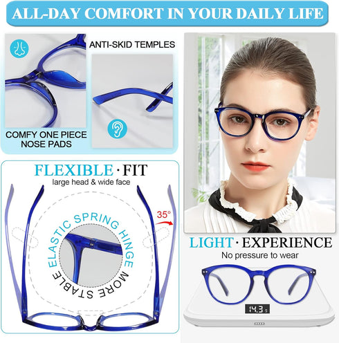 MARE AZZURO Women's Reading Glasses, 3.0 Round Reader +3.00 for Female with Spring Hinge