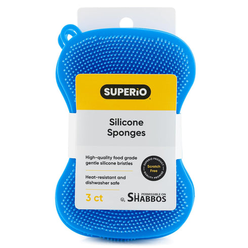 Silicone Heat Resistant Dishwasher Sponge – Fruit Cleaner, Vegetable Washer, Non Scratch Durable Bristles (Blue 3-Pack)