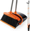 Broom and Dustpan Set, Lightweight Upright Lobby Broom and Dust Pan Combo for Home Kitchen Office (Orange and Black)
