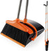 Broom and Dustpan Set, Lightweight Upright Lobby Broom and Dust Pan Combo for Home Kitchen Office (Orange and Black)
