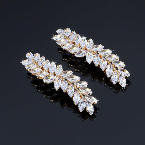 WHAVEL 2PCS Hair Barrettes for Women, Vintage Rhinestone Crystal Leaf French Clips, Bridal Hair Accessories (Gold)
