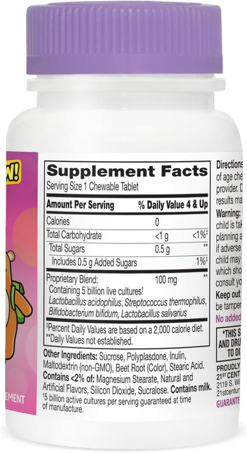21st Century Zoo Friends Probiotic Chewable - 30 Count, Fruit Punch Flavors for Kids