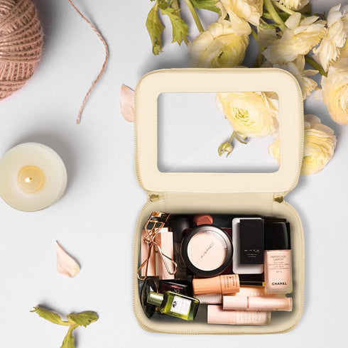 Clear Makeup Bag Cosmetic Organizer Case, Waterproof Travel Toiletry Bag with Golden Zipper
