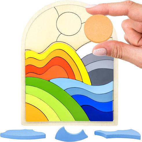 PHIELEY Activities for Dementia Patients, 20 Pieces Wooden Puzzles Game for Seniors, Colorful