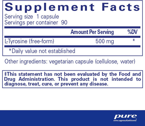 Pure Encapsulations L-Tyrosine Amino Acid Supplement for Brain Support, 90 Capsules